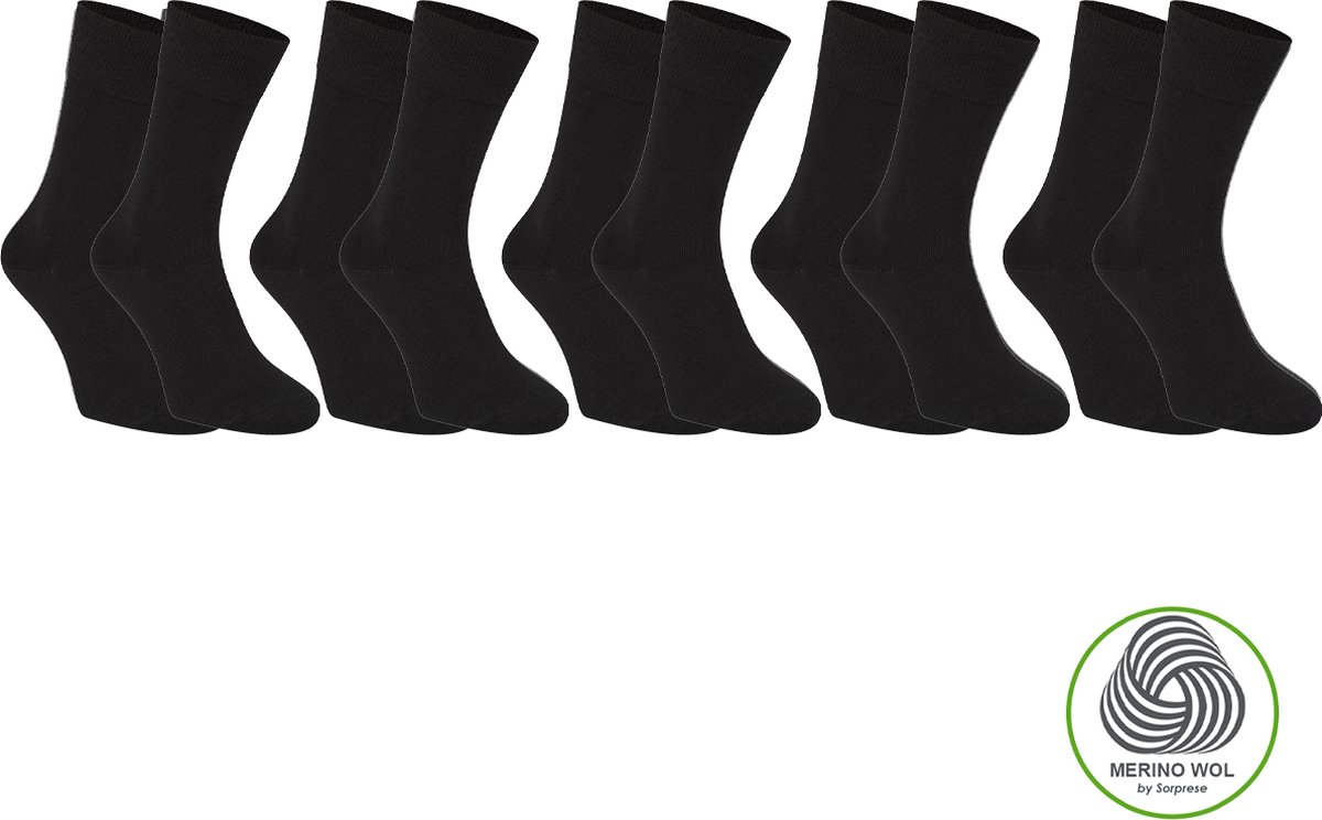 Sorprese 5 Paar Merino Wollen Sokken - Maat 35-38 - Zwart - Naadloos - Superzacht - Sokken Heren - Sokken Dames - Naadloos - Cadeau