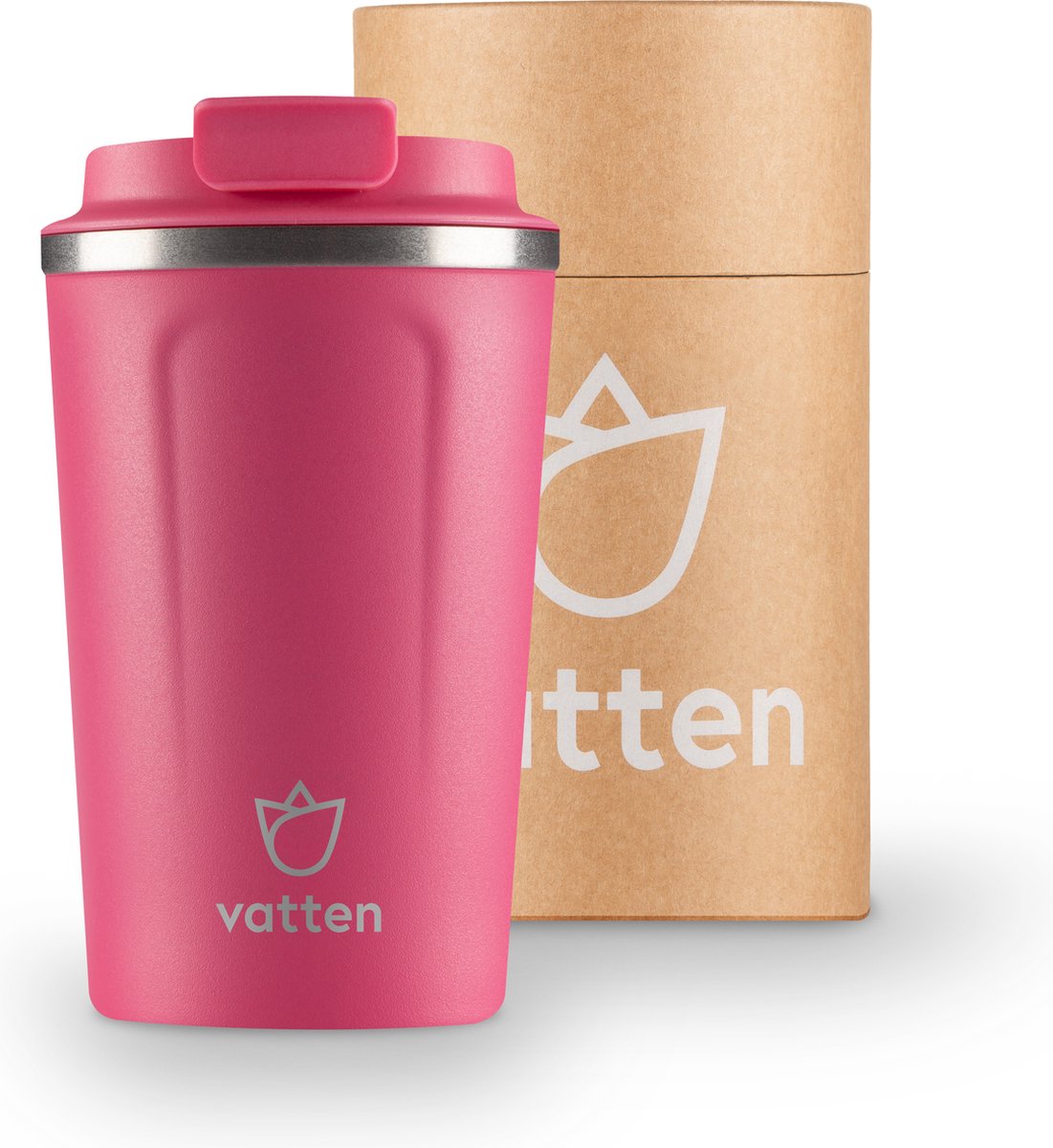 Vatten® Premium RVS Koffiebeker To Go - Felroze - 380ml - Thermosbeker - Theebeker - moederdag cadeautje