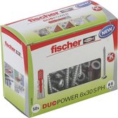 fischer DuoPower pluggen 6x30 met bolkopschroef - universele pluggen - schroeven met bolkop 4,5x40 mm - 50 stuk(s)
