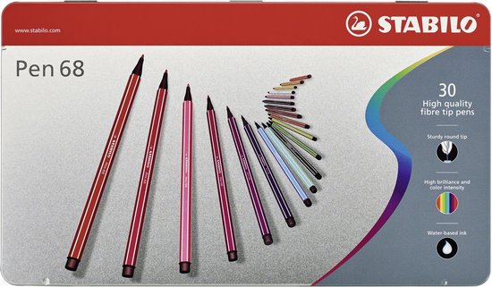 STABILO Pen 68 - Premium Viltstift - Metalen Etui - 30 Verschillende Kleuren - STABILO