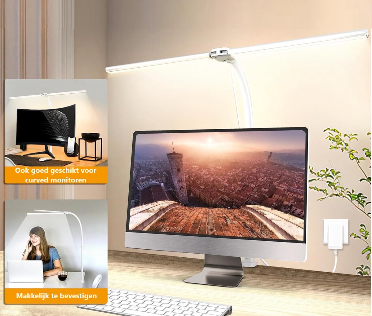 Lampen District® - Bureaulamp led dimbaar - Oog beschermende LED - Flexibele Werklamp - 5 Lichtstanden & 5 Helderheidsniveaus - Wit thumbnail 2