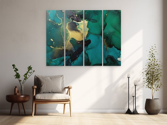 Artaza Peinture sur Toile Quadriptyque Art Abstrait - Vert avec Or - 160x120 - Groot - Photo sur Toile - Impression sur Toile