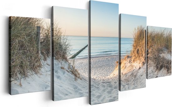 Artaza Canvas Schilderij Vijfluik Voetpad naar Strand en Zee - 200x100 - Groot - Foto Op Canvas - Canvas Print