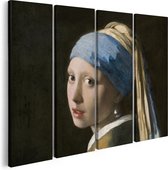 Artaza Canvas Schilderij Vierluik Meisje met de Parel - Johannes Vermeer - 160x120 - Groot - Foto Op Canvas - Canvas Print