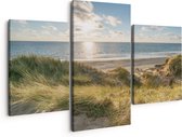 Artaza Peinture sur toile Triptyque Plage et mer depuis les dunes - 150 x 120 - Groot - Photo sur toile - Impression sur toile