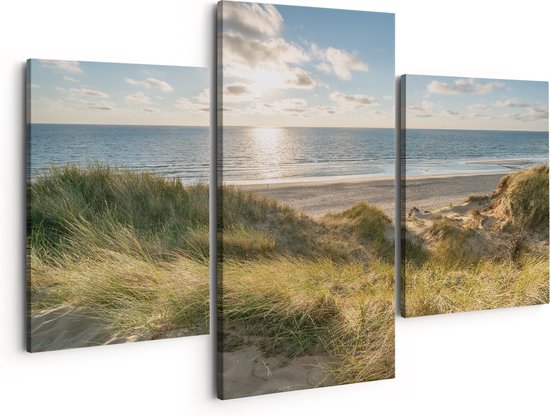 Artaza Peinture sur toile Triptyque Plage et mer depuis les dunes - 150 x 120 - Groot - Photo sur toile - Impression sur toile