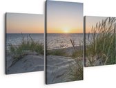 Artaza Peinture sur Toile Triptyque Plage et Mer depuis les Dunes avec Coucher de Soleil - 150x120 - Groot - Photo sur Toile - Impression sur Toile