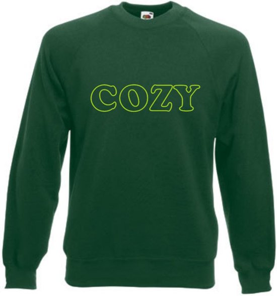 Huissweater - Huistrui - Sweater - Groen - NEON GROEN tekst COZY - ruimzittend - LARGE