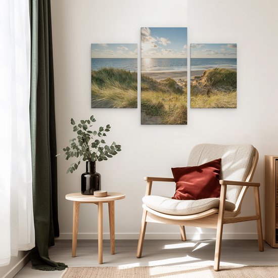 Artaza Peinture sur toile Triptyque Plage et mer depuis les dunes - 90 x 60 - Photo sur toile - Impression sur toile
