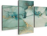 Artaza Canvas Schilderij Drieluik Abstracte Kunst - Blauwe Marmer met Goud - 150x120 - Groot - Foto Op Canvas - Canvas Print