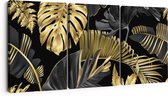 Artaza Canvas Schilderij Drieluik Gouden Tropische Bladeren - 180x80 - Groot - Foto Op Canvas - Canvas Print
