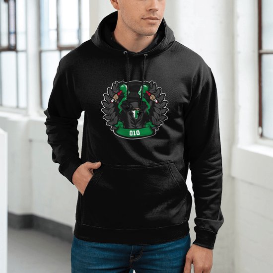 Feyenoord Hoodie - Ultras 010 - Trui - Trainingspak - Sweater - Rotterdam - 010 - Voetbal - Zwart - Heren - Regular Fit - Maat L