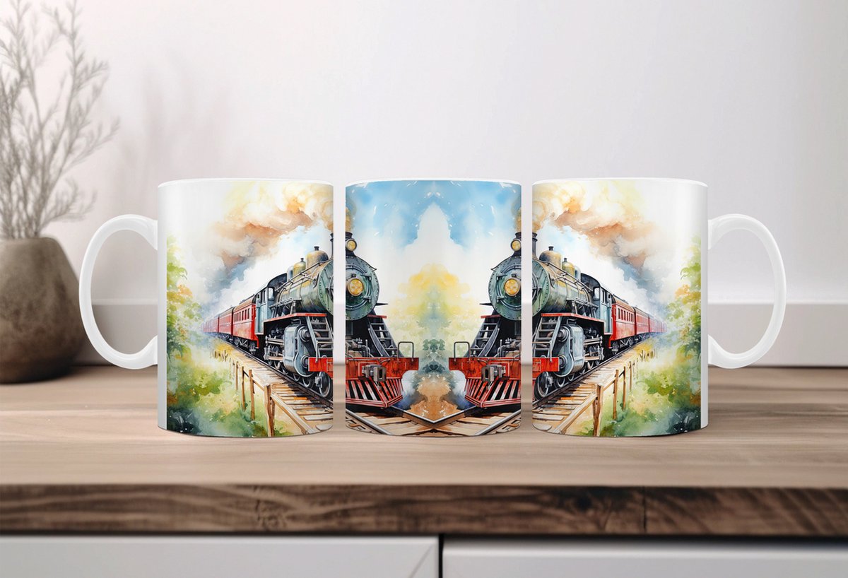 Auqarel koffiemok Treinen 1