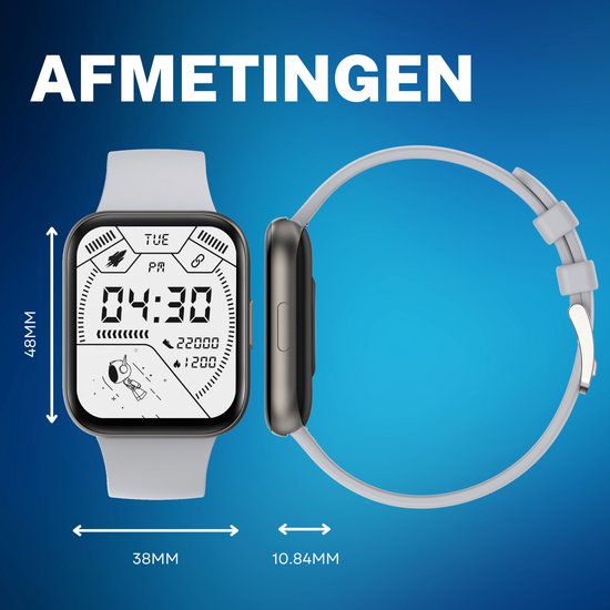 Cinturio SQ1 Grey - Smartwatch voor heren en dames - Sporthorloge – beschikbaar in 4 kleuren - Cinturio