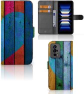 Mobiel Bookcase Geschikt voor Xiaomi Poco F5 Pro Smartphone Hoesje Wood Heart