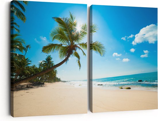 Artaza Canvas Schilderij Tweeluik Tropisch Strand En Zee In Sri Lanka - 180x120 - Groot - Foto Op Canvas - Canvas Print
