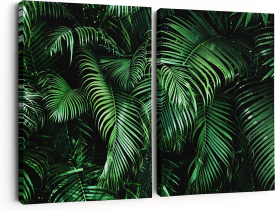 Artaza Peinture sur Toile Diptyque Feuilles de Palmier Tropical - Vert - 180x120 - Groot - Photo sur Toile - Impression sur Toile