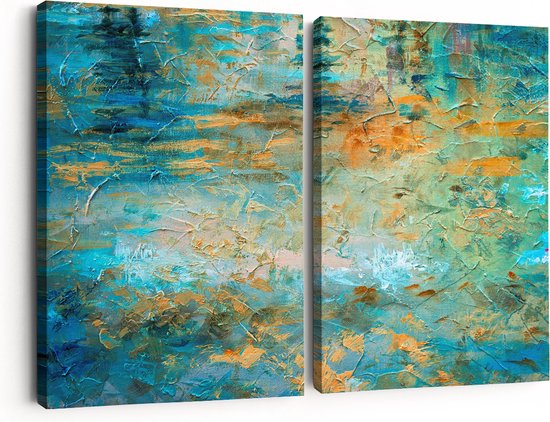 Artaza Canvas Schilderij Abstracte Kunst - Blauw Goud Acryl - Foto Op Canvas - Canvas Print