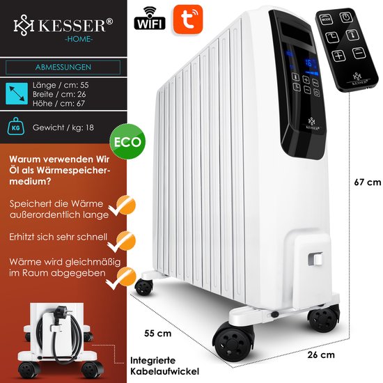 KESSER® Olieradiator 2500W Oliegevulde Radiator met WiFi App ...