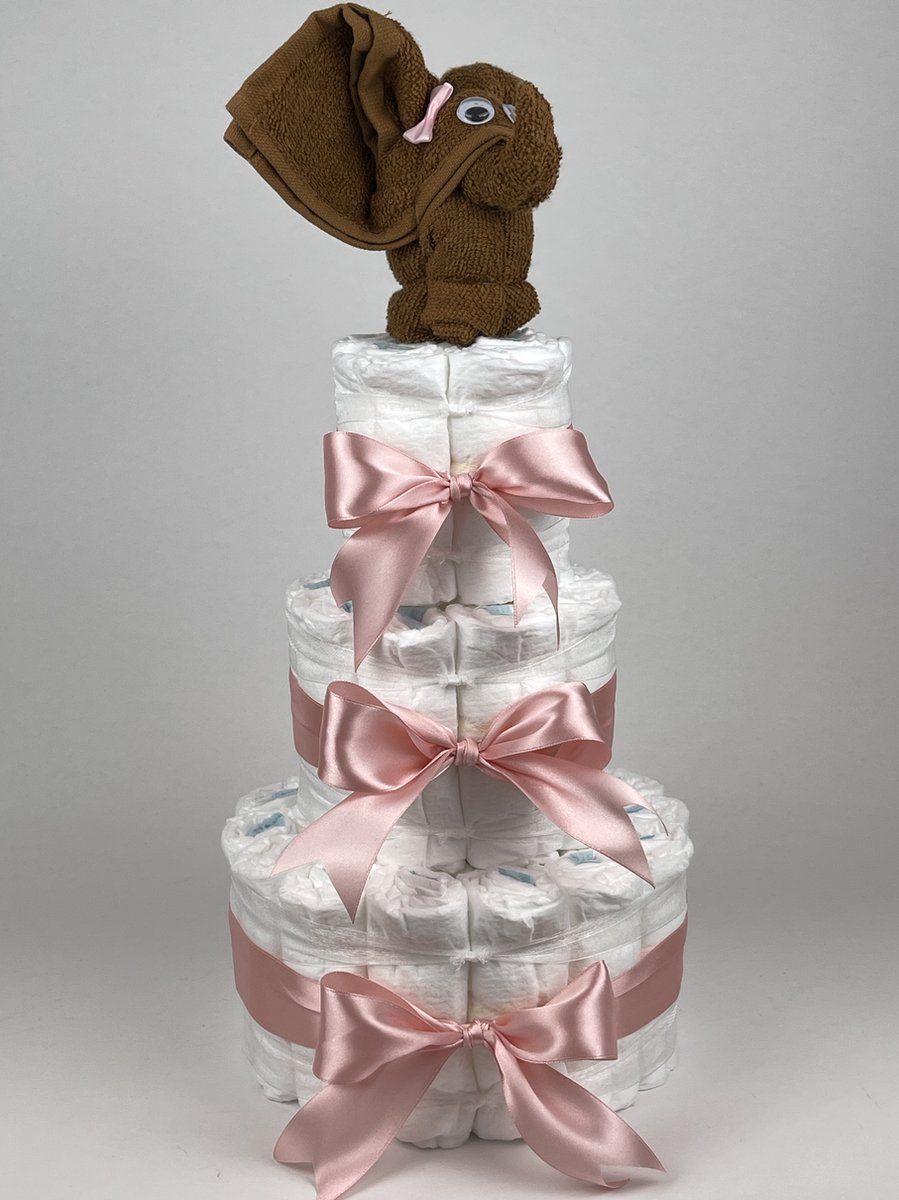 Goedkoopste Chouette-Chouette | Luiertaart Meisje | Kraamcadeau | Geboorte Meisje | Babyshower | Olifant clay Bruin - donker Poeder Roze