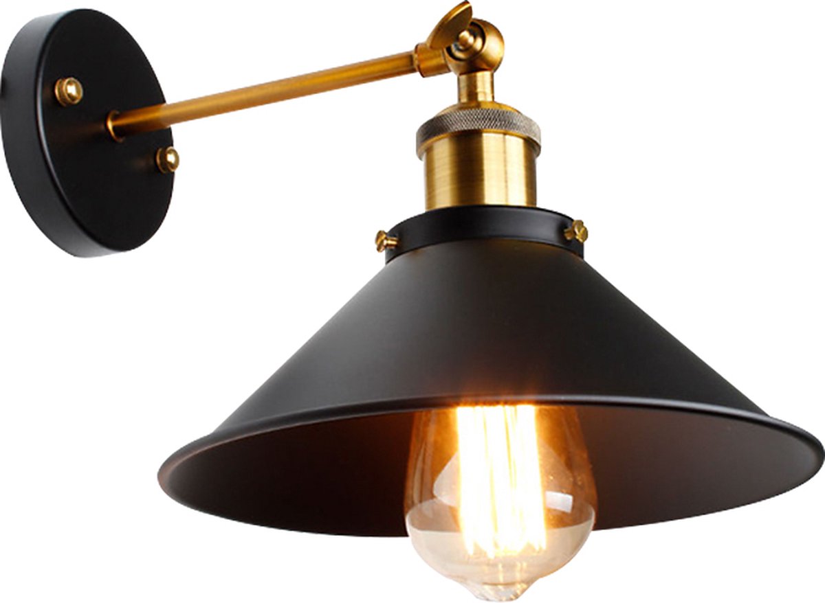 Delaveek- E27 Vintage industriële wandlamp - Verstelbaar - Zwart - Metaal - Binnen wandlamp