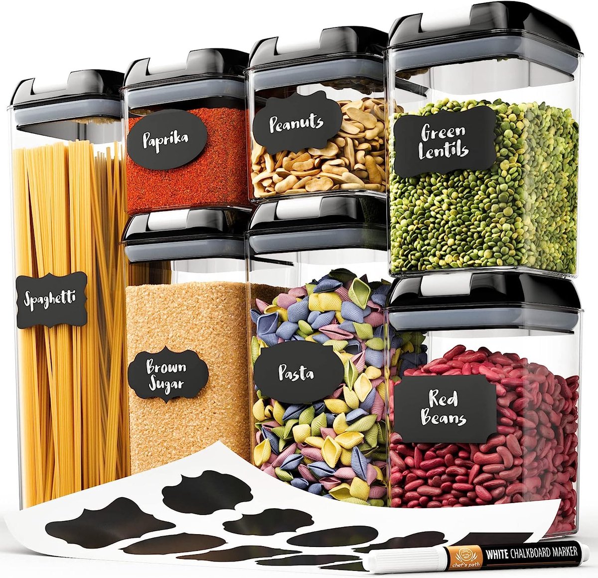 Chef's Path Storage Jar Set Airtight Storage Boxes – 24 PCS - Storage Jars & Storage Jars – BPA Free Plastic Storage Jars with Lids for Muesli, Flower