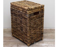MigoStyling - Wasmand - Rechthoek - Rotan - Riet - Brown - Met deksel - Uitneembare waszak