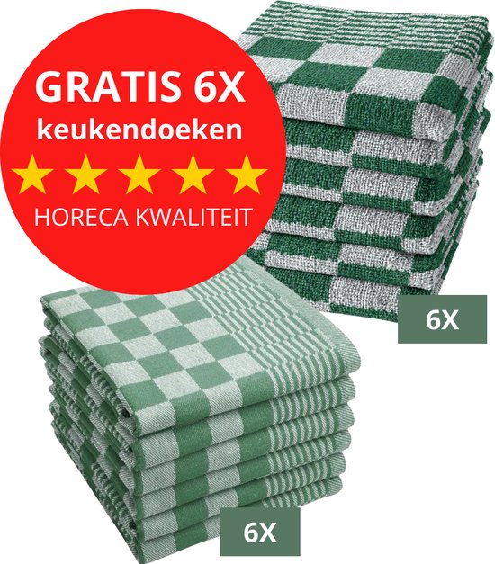 Foto: Droomtexiel horeca kwaliteit katoenen theedoeken set 6x theedoeken groen wit gratis 6 keukendoeken t w v 22 95