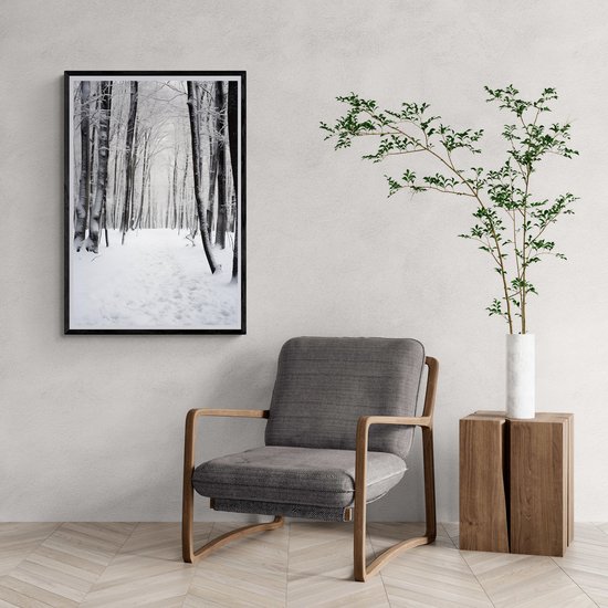 Chemin forestier Poster | Affiche de neige | Hiver | Zwart Wit Poster | Affiche Nature | 61x91cm | Décoration murale | Affiche murale | ANNÉE | Convient pour l'encadrement