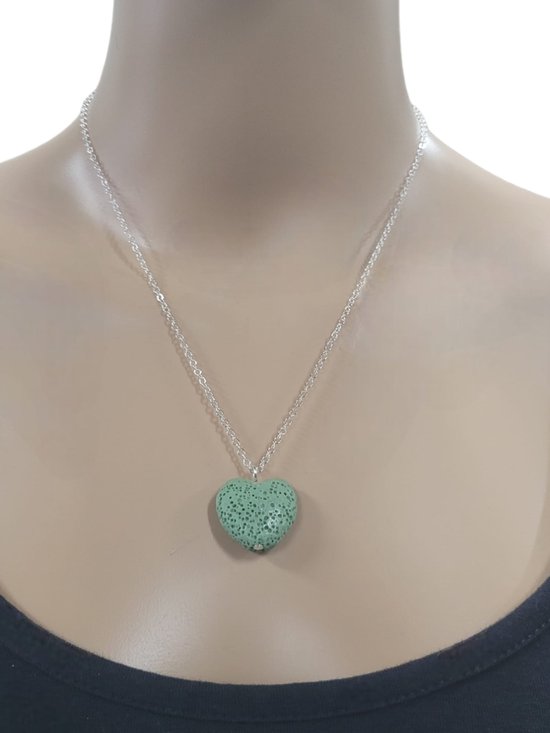 sieraden - ketting met hanger dames - hartje - cadeau voor vrouw - groen + zilverkleurige ketting - oDaani