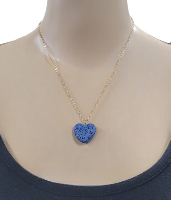 sieraden - ketting met hanger dames - hartje - cadeau voor vrouw – donker blauw + goudkleurige ketting - oDaani