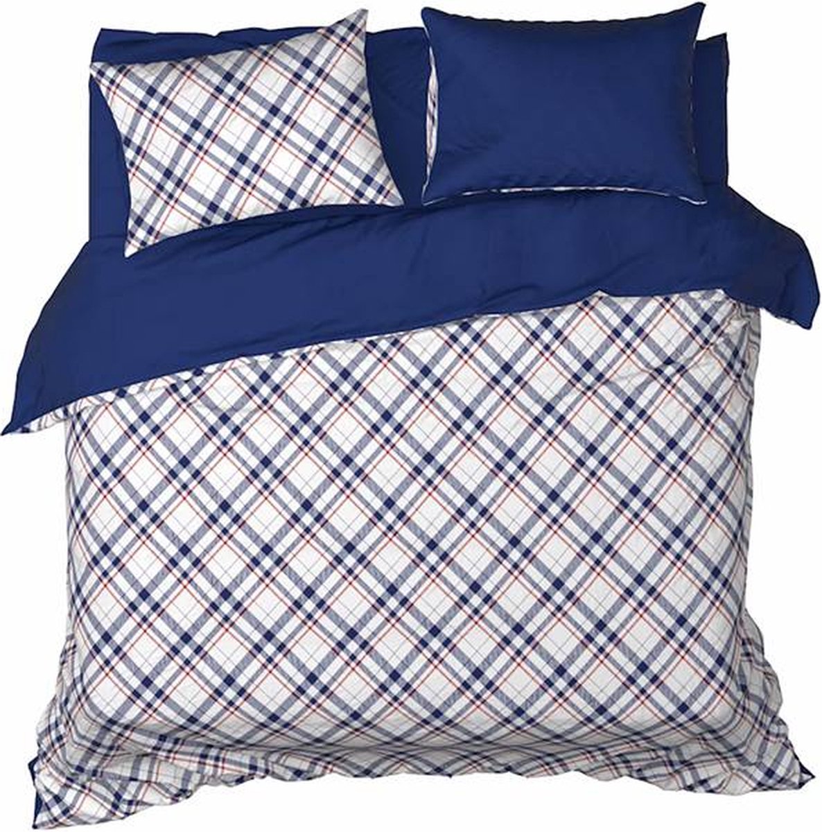 De Witte Lietaer Dekbedovertrek Tartan Blue Indigo - Tweepersoons - 200 x 200/220 cm - Katoen Flanel