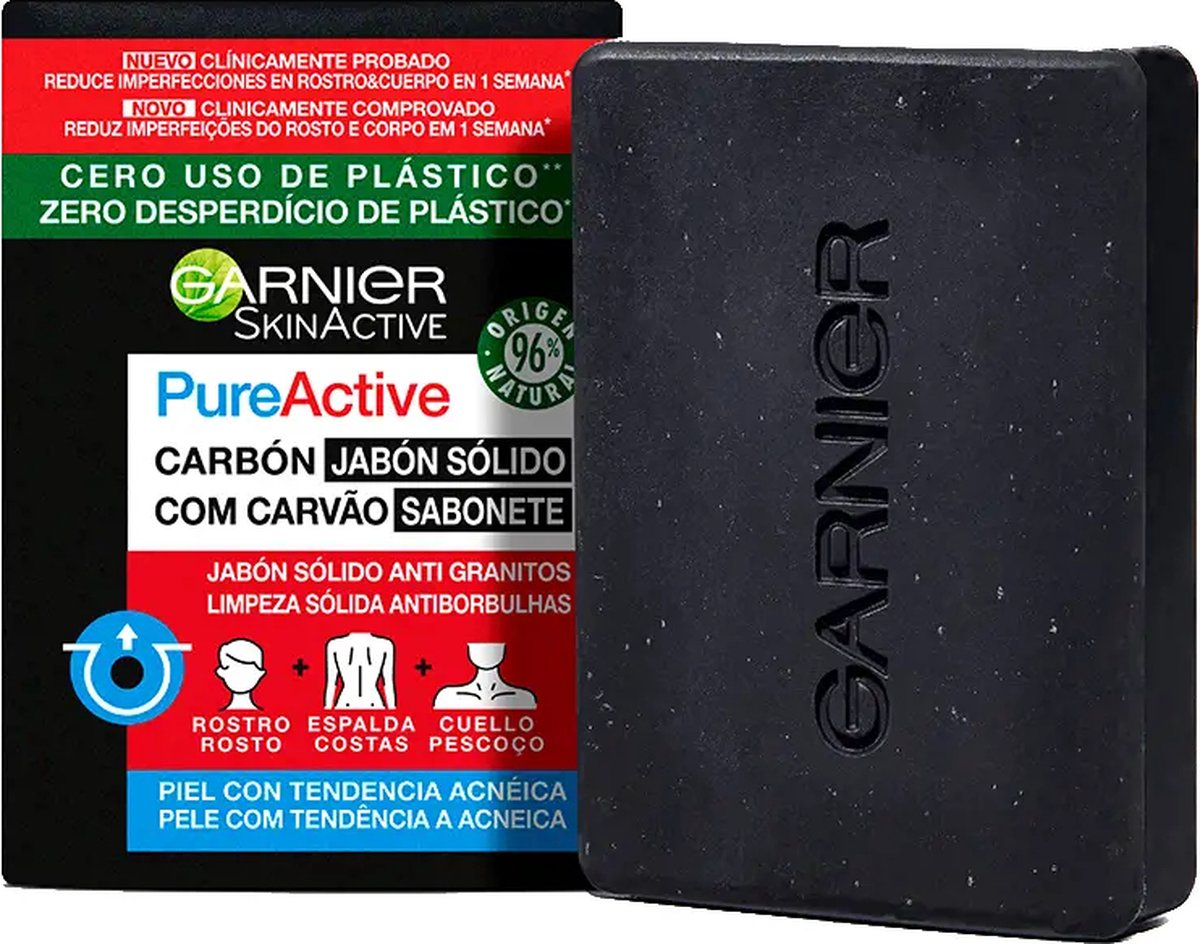 Garnier Skinactive Pure Active Jabón Sólido Con Carbón 100 G