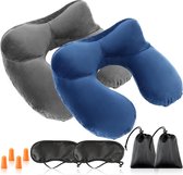 Inflatable Travel Pillow, Neck Pillow, Pack of 2, Portable Neck Support Pillow, Washable Cushion Cover with Sleeping Mask & Earplugs, Inflatable Pillow, Neck Pillow for Travel, Plane, Office
