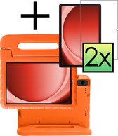 Hoesje Geschikt voor Samsung Galaxy Tab A9 Plus Hoesje Kinderhoes Shockproof Hoes Kids Case Met 2x Screenprotector - Oranje