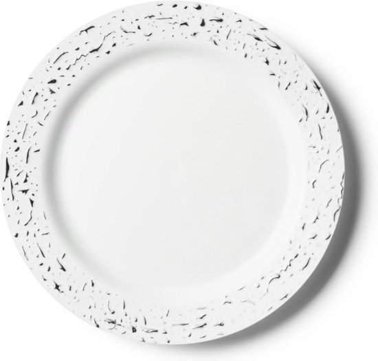 Decor Decorline - Premium herbruikbare kunststof partyserviesset - 32-delig - Whisk-collectie - zwart/goud - stabiel, herbruikbare bordenset - 2 maten (16 x 26 cm, 16 x 19 cm