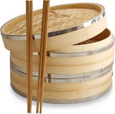 Premium stomer van 25,4 cm gemaakt van biologisch bamboe uit . 2 grote bamboestoomboten. Versterkt met roestvrij staal, hoge kwaliteit en duurzaam. Ideaal voor dim sum, groenten, vlees en vis. Inclusief eetstokjes