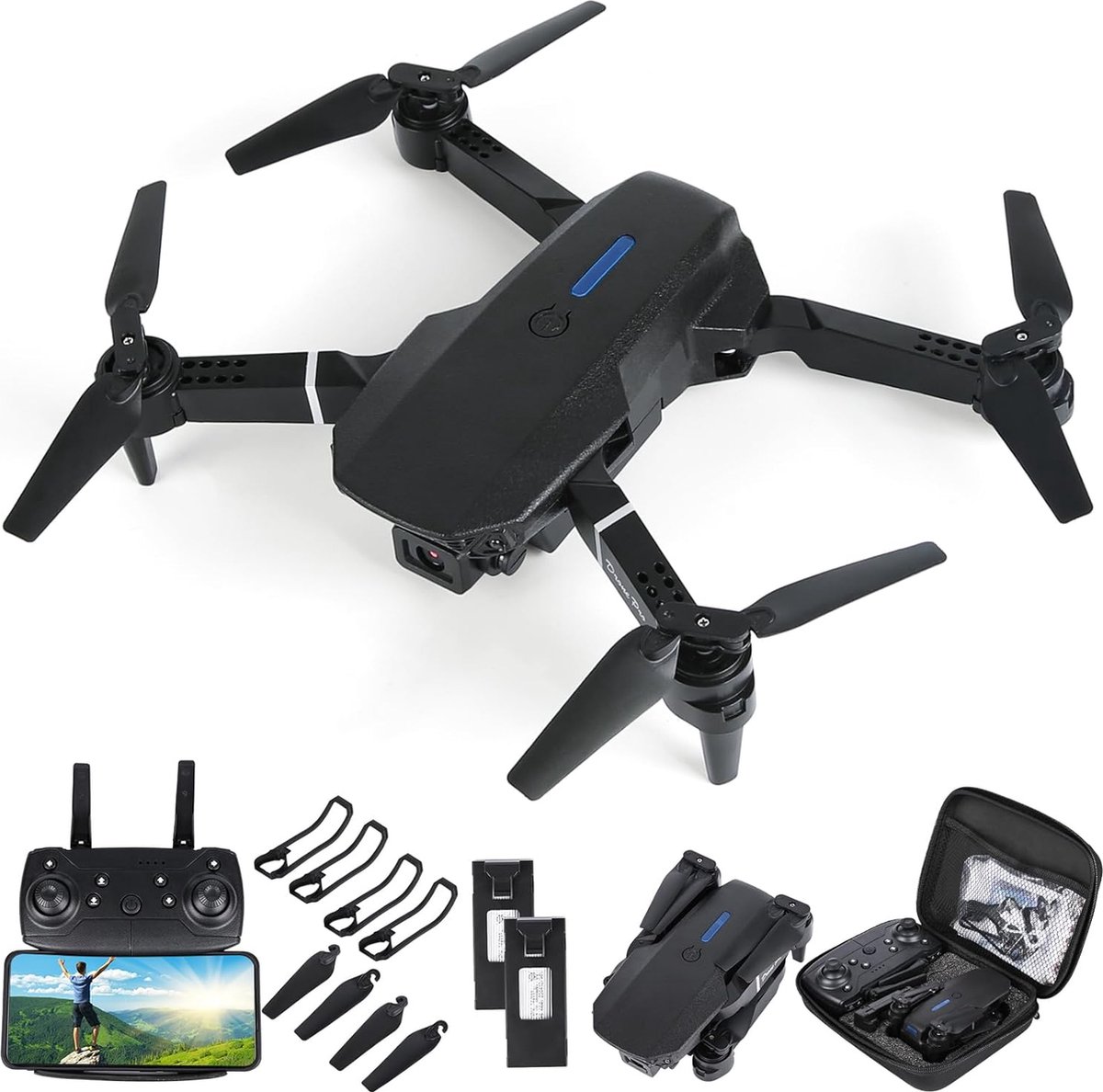 Drone, RC-drone met camera, 4K HD, voor kinderen, Wifi FPV drone voor beginners, RC quadcopter met 2 batterijen, zwaartekrachtsensor, flipmodus, start/landing met één knop, terugkeer