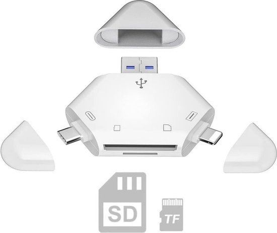 SD Kaart Lezer – 3 in 1 Geheugenkaartlezer voor Iphone / Ipad - USB-C en USB-A apparaten - Camerakaart adapter - Wildcamera viewer - Plug and Play voor Windows / Mac OS / Android