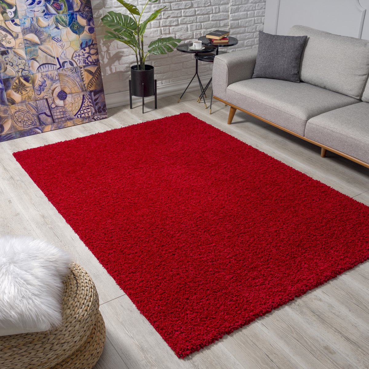 Loca Shaggy Vloerkleed – Modern Uni Effen – Rood Hoogpolig & Zacht- 120x170 CM