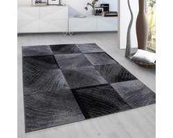 Plus Vloerkleed – Laagpolig Tapijt Woonkamer – Grijs / Zwart- 140×200 CM