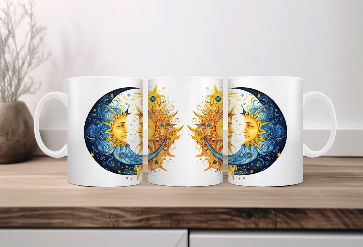 Auqarel koffiemok Zon en Maan 1