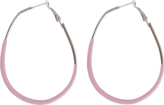 Behave Oorringen - dames - oorbellen - zilver kleur - roze - 6.5 cm