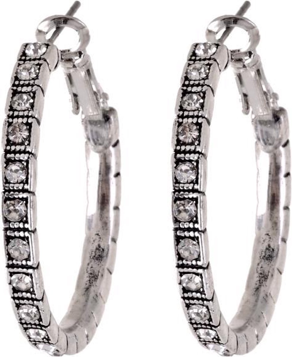 Behave Oorbellen - oorringen - zilver kleur - steentjes - design - dames - 3cm