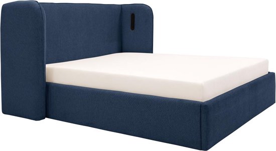 Bed met LED-verlichting Stof BEAULIEU 160 x 200 cm met opbergruimte met USB-poort Donkergrijs