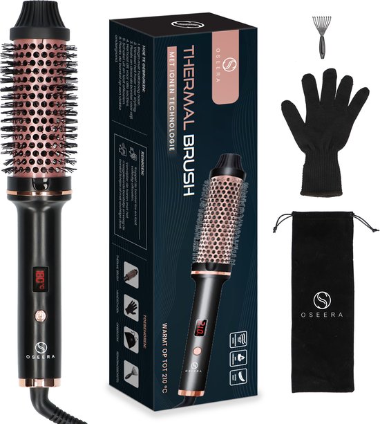 Oseera® Thermal Brush - Keramische Warmteborstel - Krulborstel / Stijlborstel - Incl. Handschoen - Roségoud / Zwart