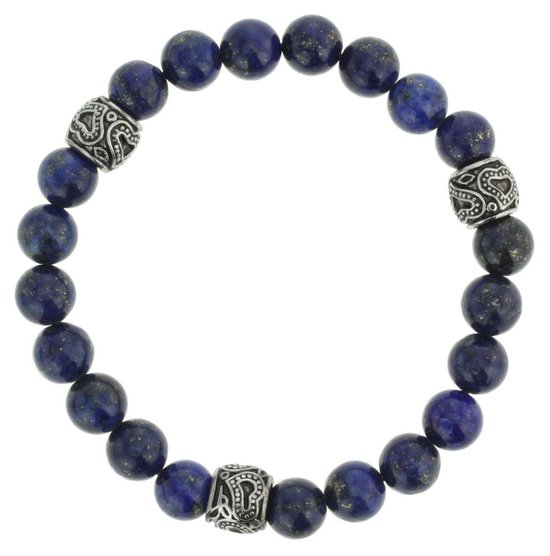 Behave Herenarmband van edelstaal met blauwe halfedelsteen