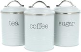 Set of 3 Storage Jars in Vintage Design, Round Coffee Tin Made of Metal with Aroma Closure, Nostalgia Coffee, Sugar and Tea Canister in a Set (03 Pieces - 1000 ml, Grey)