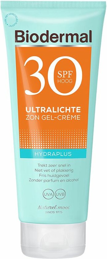 Biodermal Hydraplus Ultralichte Zon Gel-Crème SPF 30 - Zonnebrand met SPF30 - Zonnebrand met hyaluronzuur