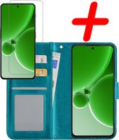 Hoes Geschikt voor OnePlus Nord 3 Hoesje Bookcase Hoes Flip Case Book Cover Met Screenprotector - Hoesje Geschikt voor OnePlus Nord 3 Hoes Book Case Hoesje - Turquoise